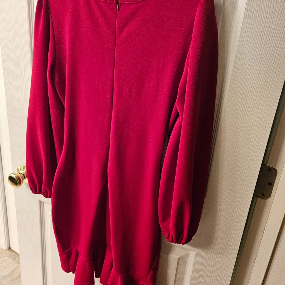 Puff Sleeve Round Neck Ruffle Hem Bodycon Dress - Picture 4 of 9